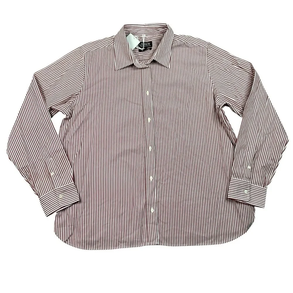 J Crew Jules Poplin Button Up Shirt Womens 18 Burgundy Striped CN851‎